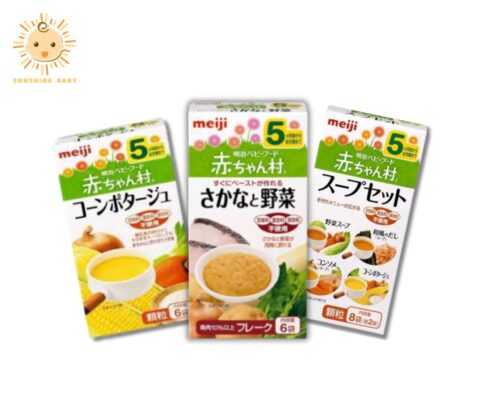 Bột ăn dặm cho bé 5 tháng Meiji có mấy loại